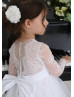 Long Sleeve White Lace Tulle Buttons Back Flower Girl Dress